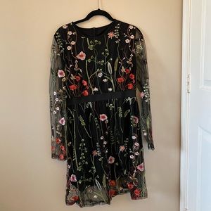 Milumia Women's Floral Embroidery Mesh Dress. Cottagecore. Folklore. Fairycore